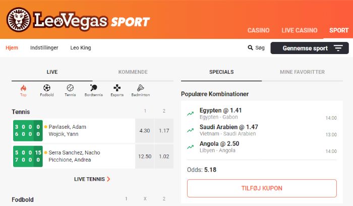 Leo Vegas sport odds